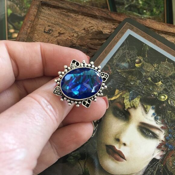 Blue Oval Sterling Silver Boho Ring Size 5.5 - Picture 2 of 5